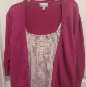Fashion Bug size 2X plus Cute Top w/ attached Sweater cardigan Raspberry